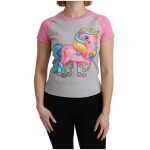 Moschino Chic Gray Crew Neck Cotton T Shirt With Pink Accents 5