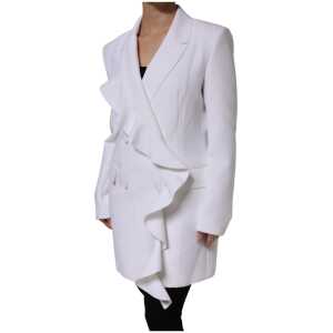 Msgm White Polyester Long Sleeves Ruffled Wrap Jacket 2