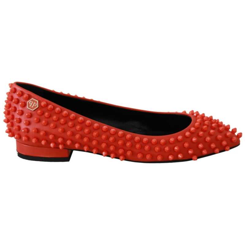 Philipp Plein Orange Leather Ballerina WHAT I DO Flats Shoes, theFeinheit