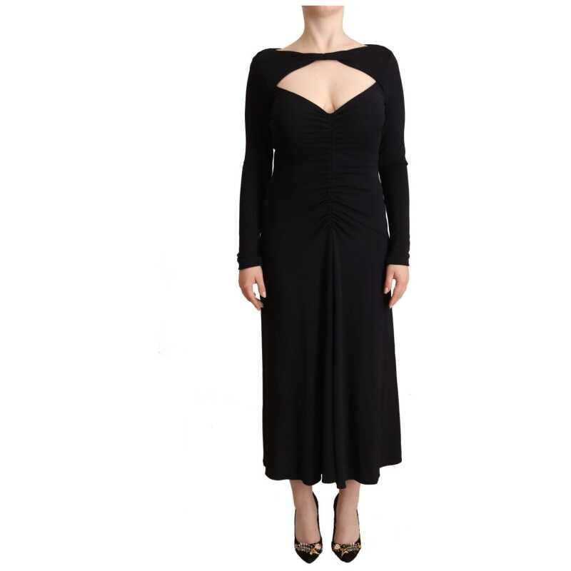 PINKO Black Nylon Stretch Long Sleeves Deep V-neck Maxi Dress, theFeinheit