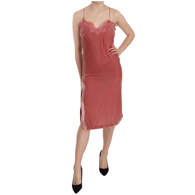 PINKO Pink Lace Spaghetti Strap Side Slit Shift Midi Dress, theFeinheit