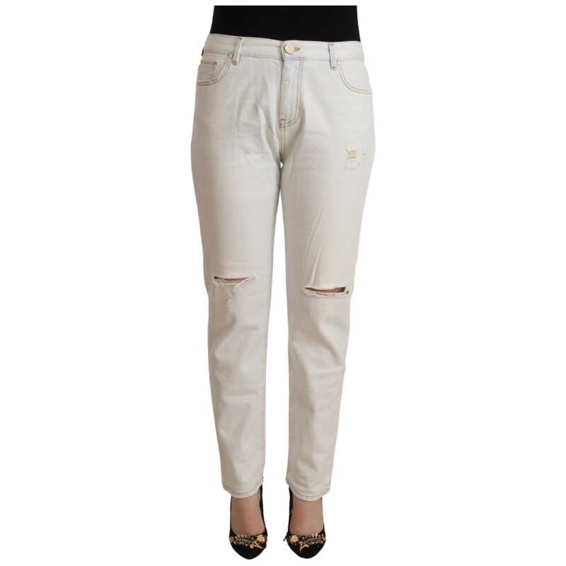 PINKO White Cotton Distressed Mid Waist Skinny Denim Jeans, theFeinheit