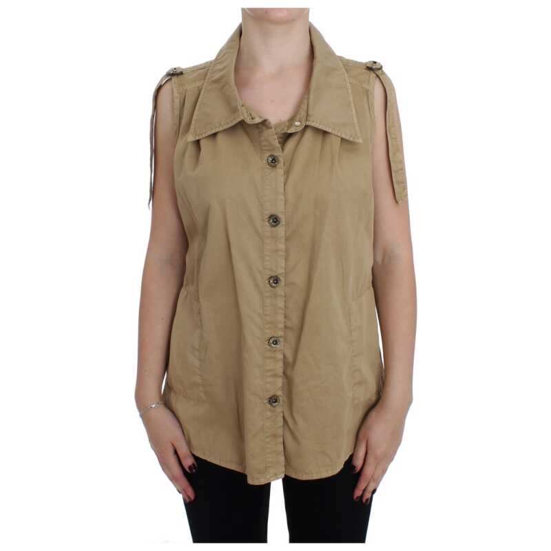 PLEIN SUD Beige Cotton Sleeveless Shirt, theFeinheit