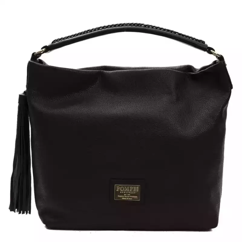 Pompei Donatella Black Leather Women Shoulder Bag, theFeinheit