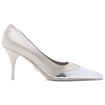 Prada Satin And Metallic Silver Leather Pumps