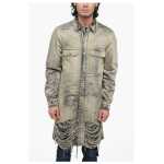 Rick Owens Distressed Denim Overshirt With Fringed Hem