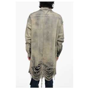 Rick Owens Distressed Denim Overshirt With Fringed Hem 2