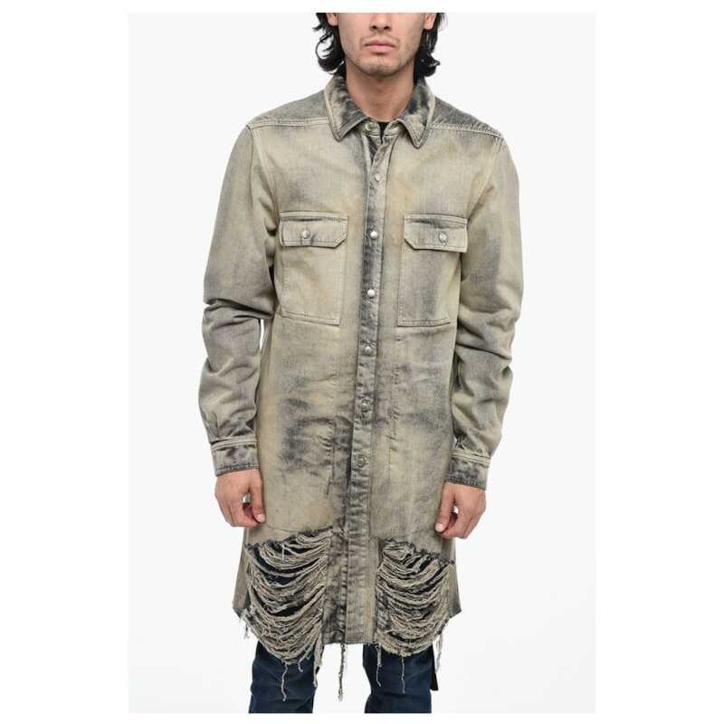 Rick Owens Distressed Denim Overshirt with Fringed Hem, theFeinheit