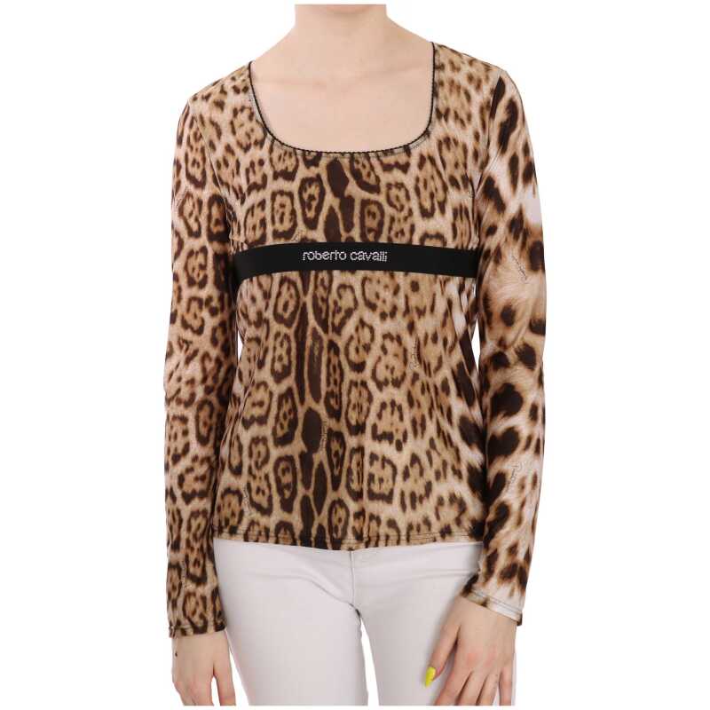 Roberto Cavalli Brown Round Neck Leopard Women Top Blouse, theFeinheit