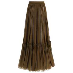 Saint Laurent Flounced Long Skirt 2