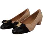 Salvatore Ferragamo Elegant Quilted Leather Pumps In Beige And Black 3