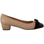 Salvatore Ferragamo Elegant Quilted Leather Pumps In Beige And Black 8