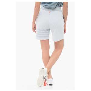 Thom Browne Drawstringed Silk Blend Shorts With Awning Motif 2