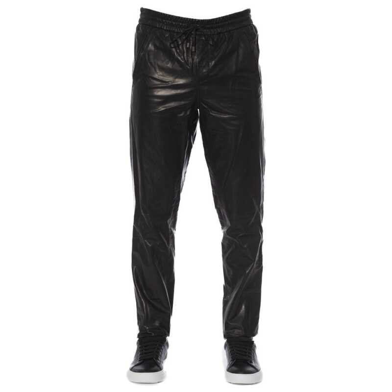 Trussardi Black Lamb Leather Men Trouser, theFeinheit