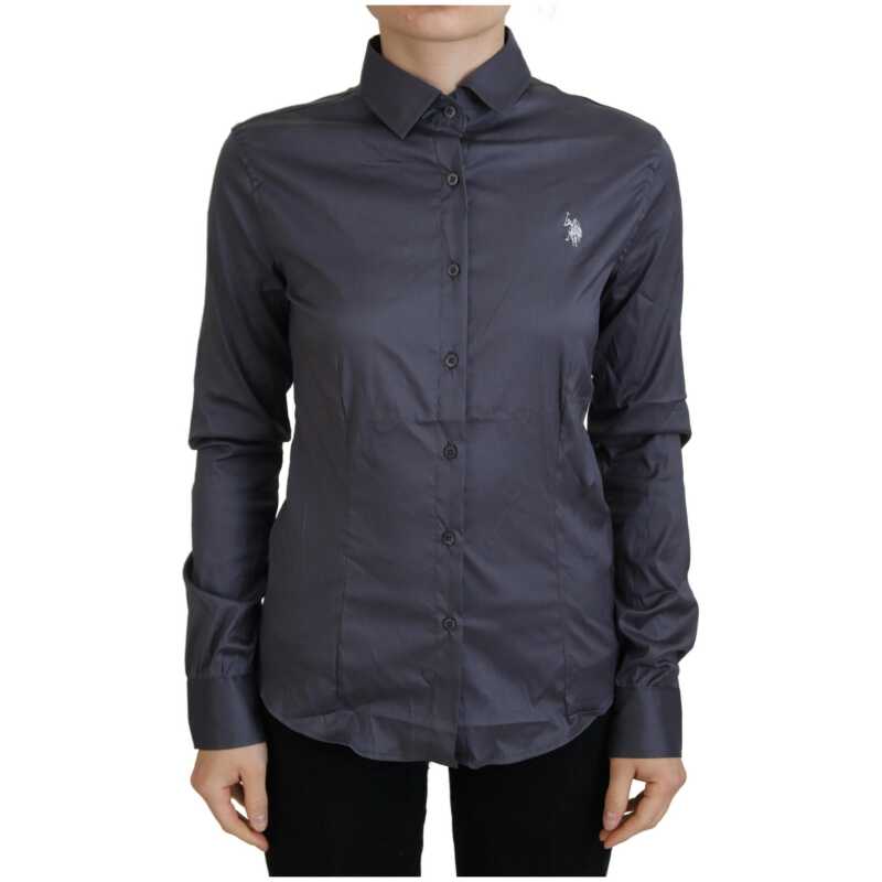 U.S. POLO ASSN. Gray Printed Long Sleeves Collared Top, theFeinheit