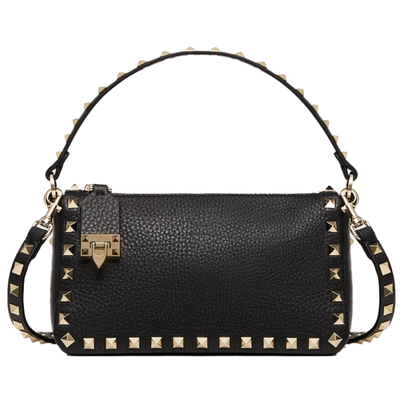 Valentino Garavani Black Garnet Calfskin Small Rockstud Shoulder Bag, theFeinheit