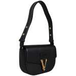 Versace Black Grainy Calf Leather Logo Crossbody Shoulder Bag