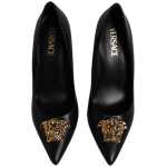 Versace Black Leather Logo Plaque High Heels Pumps Shoes 2