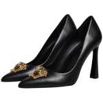 Versace Black Leather Logo Plaque High Heels Pumps Shoes 3