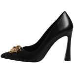 Versace Black Leather Logo Plaque High Heels Pumps Shoes 7
