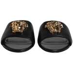 Versace Black Leather Logo Plaque Slip On Slides Flats Shoes 9