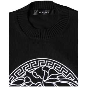 Versace Black Medusa Embroidery Crew Neck Pullover Sweater