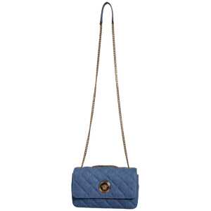Versace Blue Quilted Denim Leather Crossbody Shoulder Bag