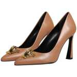 Versace Brown Leather Logo Plaque High Heels Pumps Shoes 3