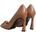 Versace Brown Leather Logo Plaque High Heels Pumps Shoes 4