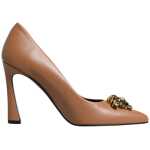 Versace Brown Leather Logo Plaque High Heels Pumps Shoes 7