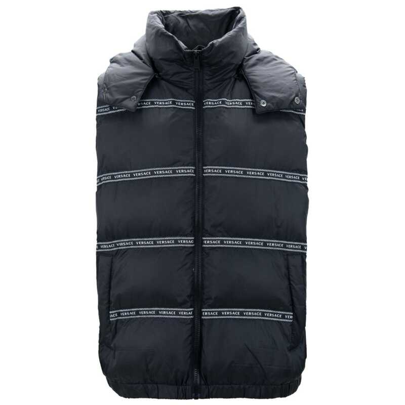 Versace Elegant Black Logo Band Vest with Detachable Hood, theFeinheit