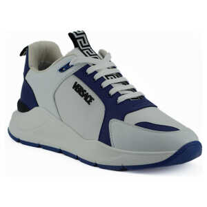 Versace Elegant Blue And White Leather Sneakers