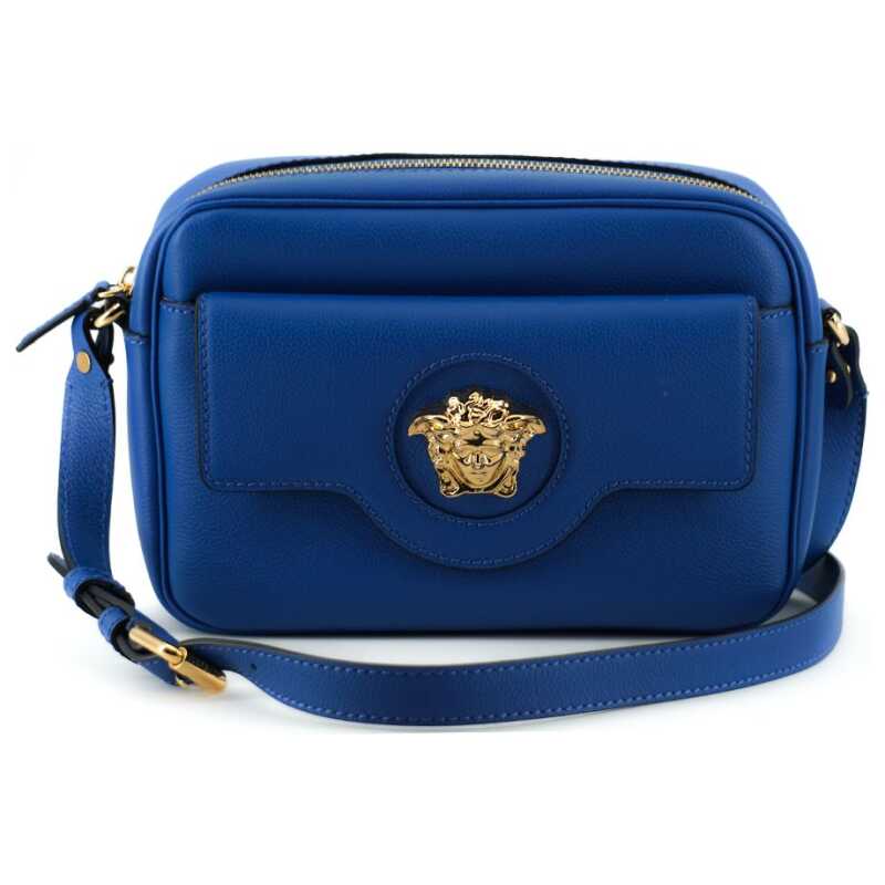 Versace Elegant Blue Calf Leather Camera Case Bag, theFeinheit