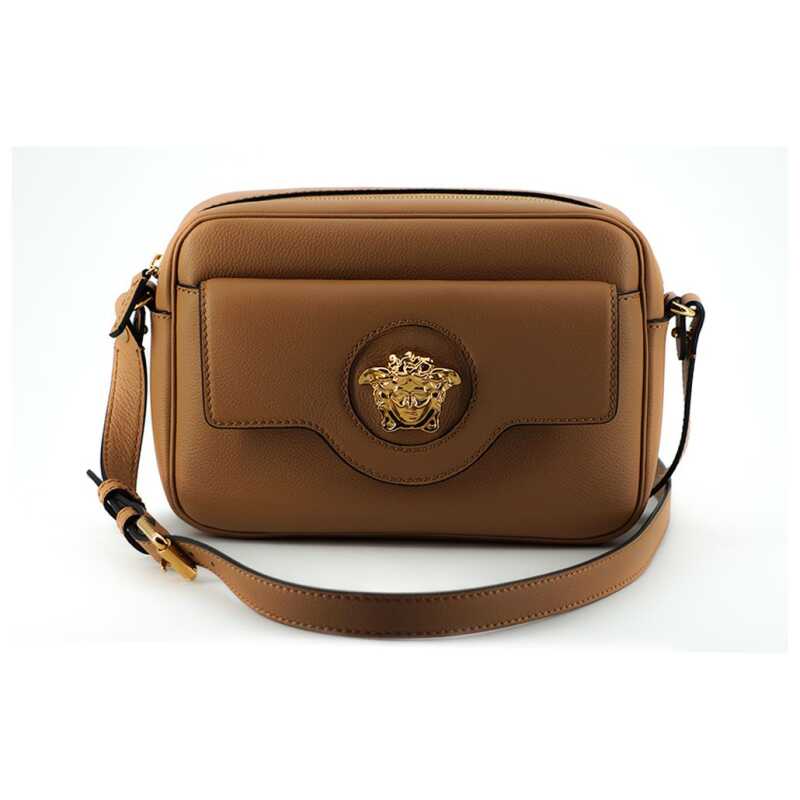 Versace Elegant Brown Leather Camera Case Shoulder Bag, theFeinheit