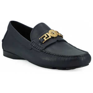 Versace Elegant Navy Blue Calf Leather Loafers