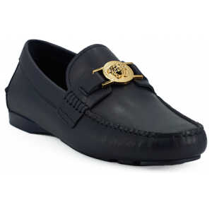 Versace Elegant Navy Blue Calf Leather Loafers 8