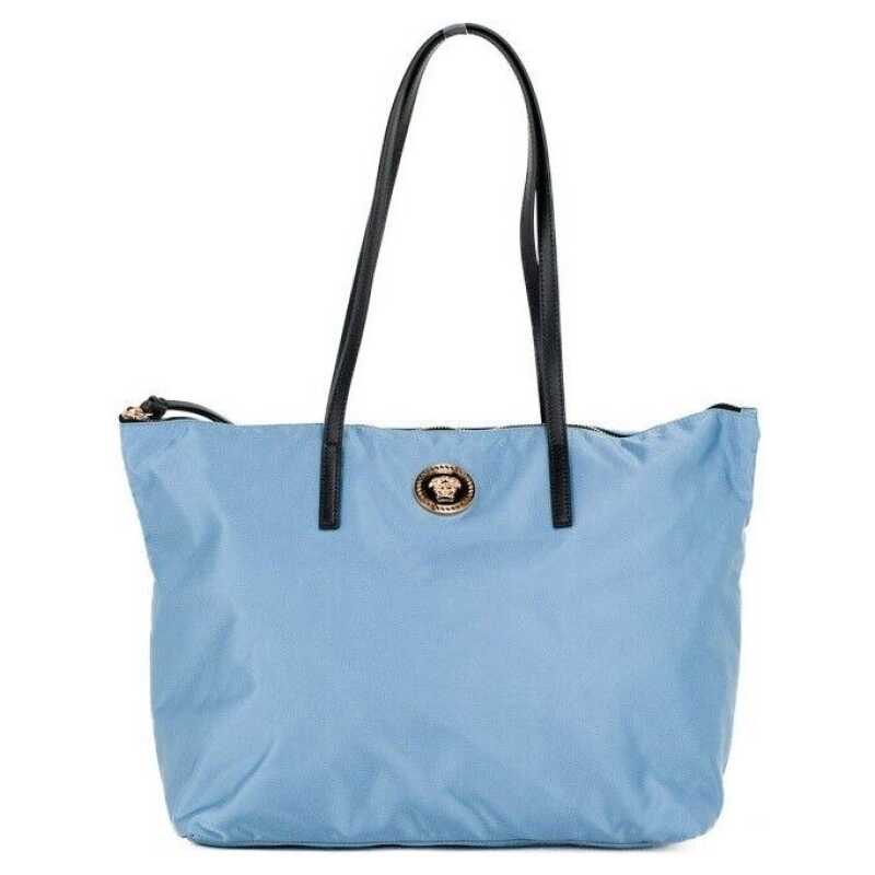 Versace Portuna Medusa Medium Cornflower Blue Nylon Leather Tote Bag Purse, theFeinheit