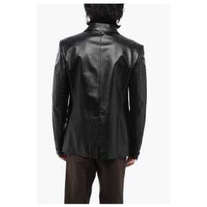 Versace Single Breasted Hammered Leather Blazer 2