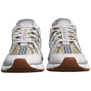 Versace White Trigreca Barocco Print Low Top Sneakers Shoes