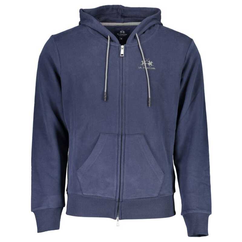 La Martina Elegant Blue Hooded Sweatshirt with Zip Detail, theFeinheit