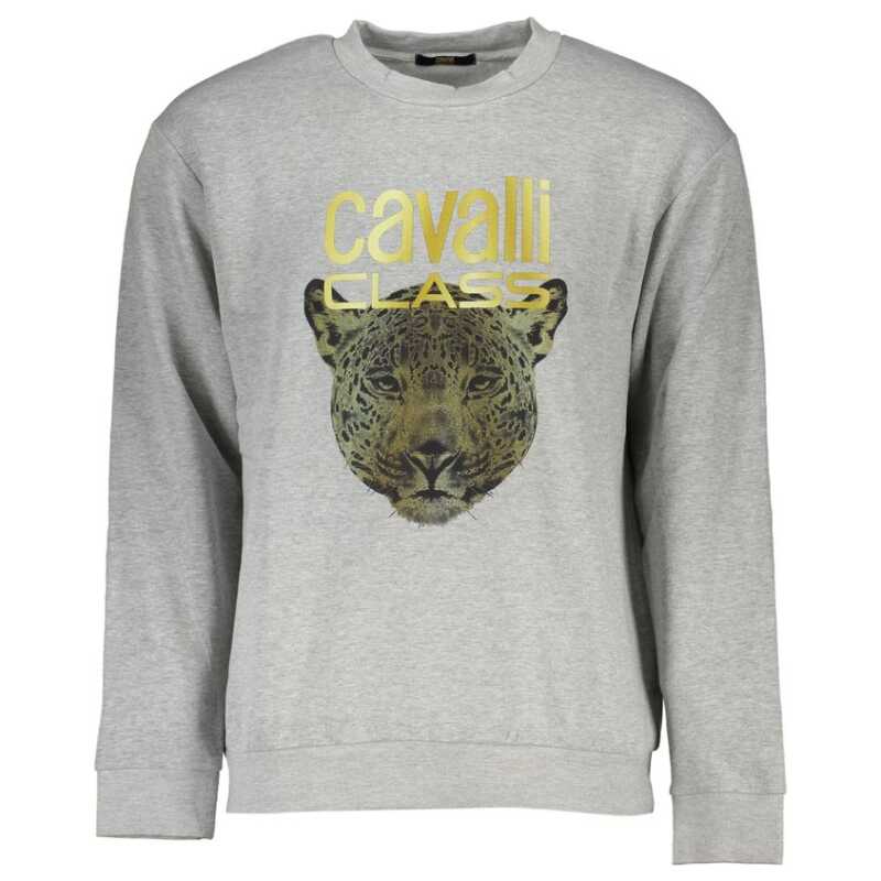 Cavalli Class Elegant Gray Crew Neck Designer Sweatshirt, theFeinheit