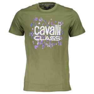 Cavalli Class Green Cotton Men T-Shirt
