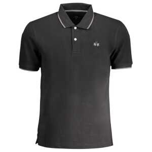 La Martina Black Cotton Men Polo Shirt