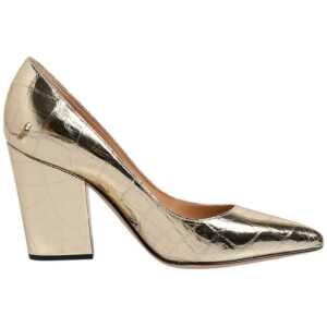 Sergio Rossi Gold Leather Pointed Toe Block Heels Shoes