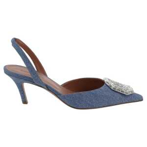 Amina Muaddi Camelia Sling 60 Printed Denim Pumps