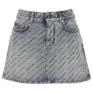 Balenciaga Logo Print Denim Skirt