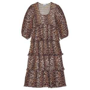 Ganni Pleated Georgette Leopard Midi Dress