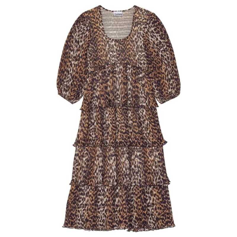 Ganni Pleated Georgette Leopard Midi Dress, theFeinheit