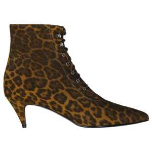 Saint Laurent Kiki Lace-Up Leopard-Print Ankle Boots