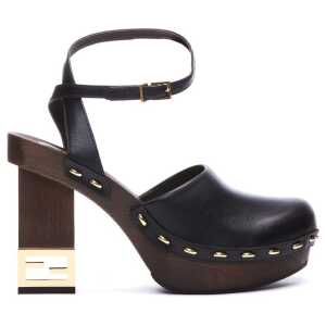 Fendi Decorative Heel Leather Pumps